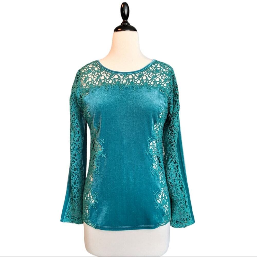 Sundance Forrest Fairy Velvet Lace Cut Out Top XS Green‎ Whimsygoth Goblincore